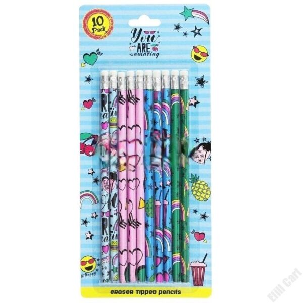 10 Pcs Eraser Tipped Pencils – Assorted Designs