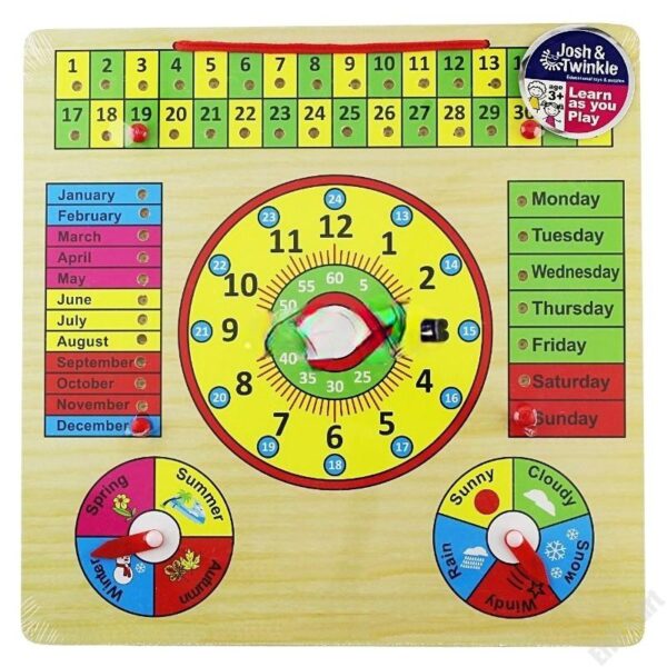 Wooden 6in1 Kids Clock/Calendar Educational Toy